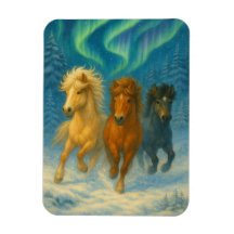 Icelandic Horses Northern Lights Magnet