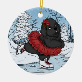 Iceskating Newfoundland Puppy Winter Wonderland Keramisch Ornament