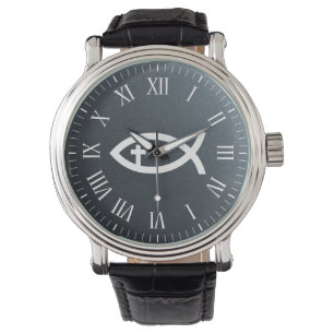 Ichthus Christelijk symbool vis Crucifix Horloge