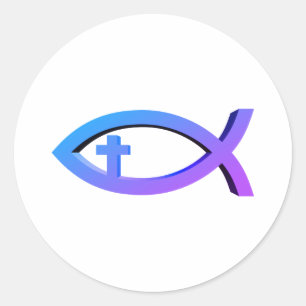 Ichthus   Christelijk vissymbool met crucifix-klas Ronde Sticker