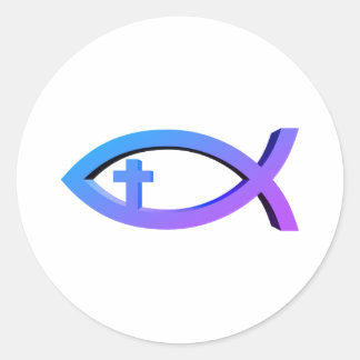 Ichthus | Christelijk vissymbool met crucifix-klas Ronde Sticker