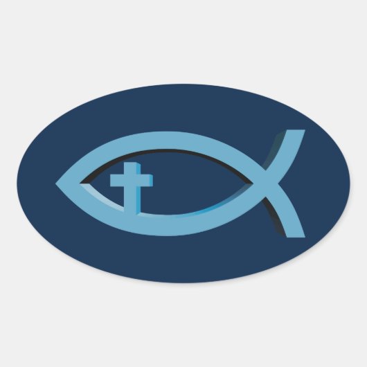 Ichthus - Christelijk vissymbool met Crucifix Ovale Sticker (Voorkant)