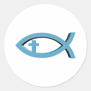 Ichthus Christelijk vissymbool met Crucifix Ronde Sticker