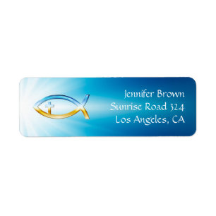 Ichthus Crucifix Christian Fish Symbol Etiket