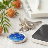 Ichthus Pattern on Blue Background Sleutelhanger (Zijkant)