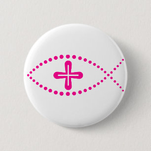 Ichthus roze Christelijke vis Ronde Button 5,7 Cm