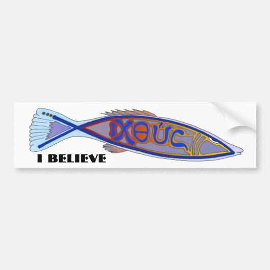 ICHTHUS vis: IK GELOOF Bumpersticker (Voorkant)