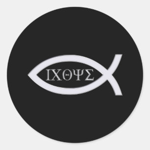 Ichthys   Christelijk Symbool van Vissen Ronde Sticker