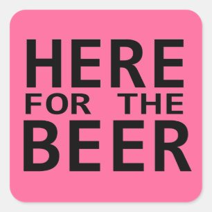 Ici pour l'humour rose bière à boire autocollants