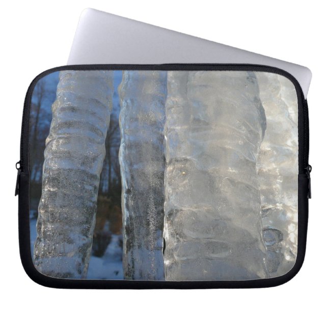 Icicles Abstracte Blauwe Winterfotografie Laptop Sleeve (Voorkant)