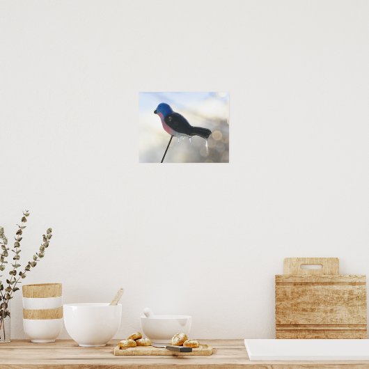 Icicles on Bird Lawn Ornament Winter Poster (Keuken)