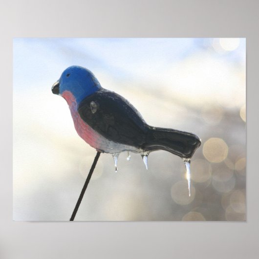 Icicles on Bird Lawn Ornament Winter Poster (Voorkant)