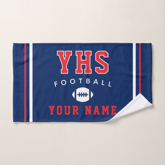 Icône de football, nom personnalisé et école, cade (Serviette à main)