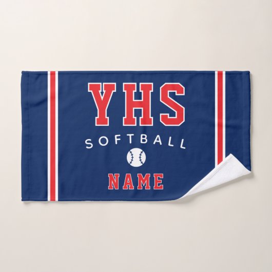 Icône de softball, nom personnalisé et école, cade (Serviette à main)