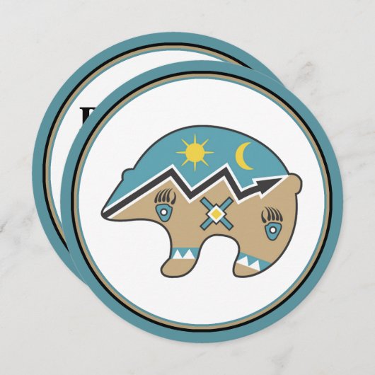 Icône d'ours amérindienne, bleu, brun Invitation (Devant / Derrière)