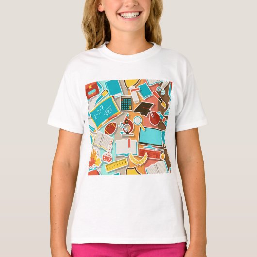 Iconen schoolapparatuur t-shirt (Voorkant)