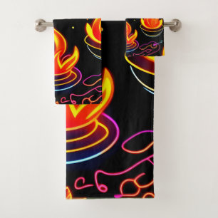 Icônes de flamme brillantes sur toile foncée