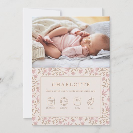 icônes or rose | carte bébé (Devant)