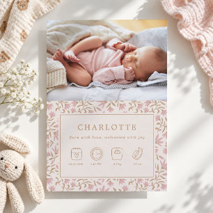 icônes rose or   carte d'annonce de naissance de b