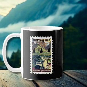 Iconic Alaska Highway Retro Stamp Coffee Mug