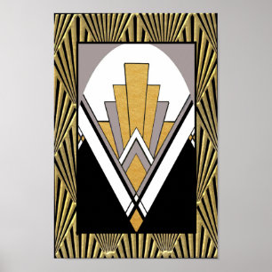 Iconic Art Deco Poster. Goud, grijs en zwart. Poster