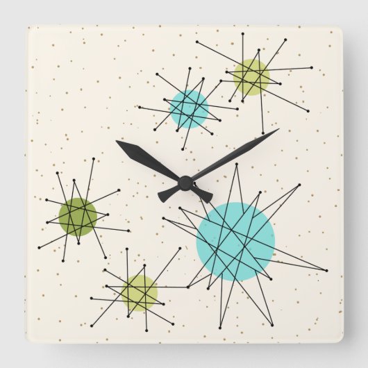 Iconic Atomic Starbursts Square Wall klok (Voorkant)