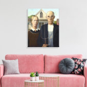 Iconic Grant Wood American Gothic Canvas Afdruk (Insitu (Woonkamer))