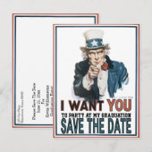 Iconic  oom Sam redt het Date Afstuderen Aankondigingskaart (Voorkant / Achterkant)