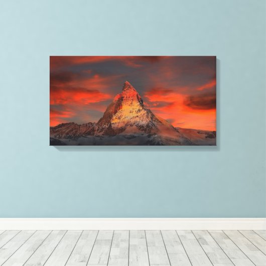 Iconisch alpiene bergmatterhorn op zonsondergang canvas afdruk (Insitu (Houten vloer))