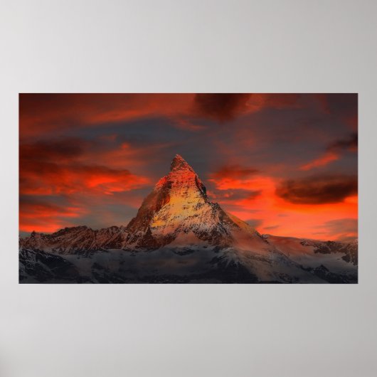 Iconisch alpiene bergmatterhorn op zonsondergang poster (Voorkant)