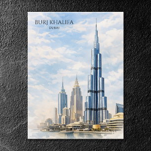 Iconisch landmark Burj Khalifa Dubai Aquarel Feestdagenkaart