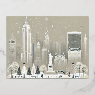 Iconisch Vrijheidsbeeld & NYC Skyline Holiday Folie Feestdagen Briefkaart