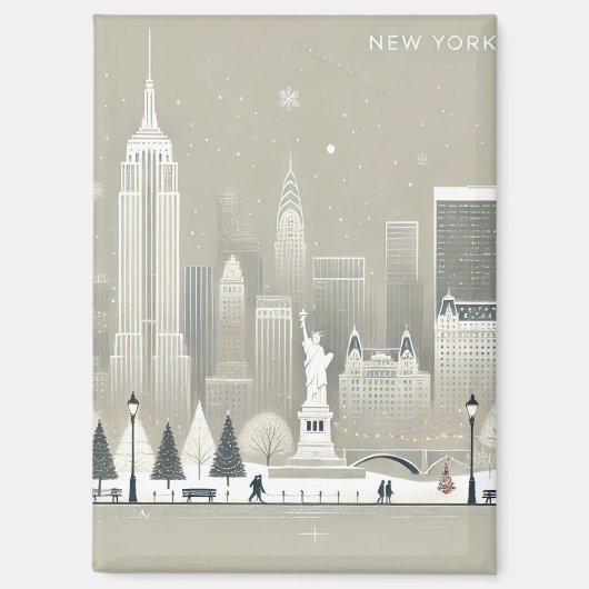 Iconisch Vrijheidsbeeld & NYC Skyline Holiday Magneet (Voorkant)