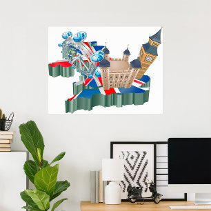 Iconische bezienswaardigheden Londen UK Kaart Brit Poster
