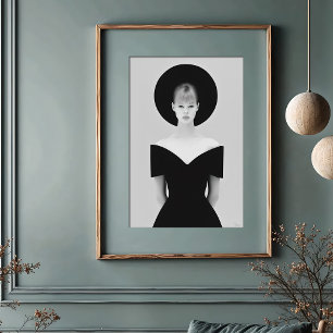 Iconische Halo: Chic zwart Pet monochroom portret Poster