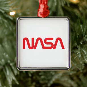 Iconische NASA Circa Square Ornament (Rocket White