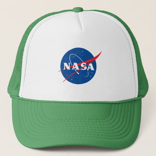Iconische NASA honkbalhoed (wit/verbaal groen) Trucker Pet (Voorkant)