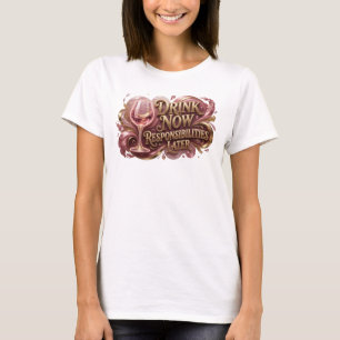 Iconische Rode NU DRINKEN VERANTWOORDINGEN LATER T-shirt