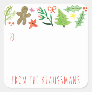 Iconische Waterverf kerstillustraties Vierkante Sticker