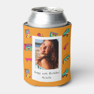 Icoon Cadeau voor 90's Verjaardag, oranje met foto Blikjeskoeler