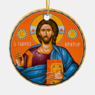 Icoon van Jezus Christus met de Evangeliën Keramisch Ornament