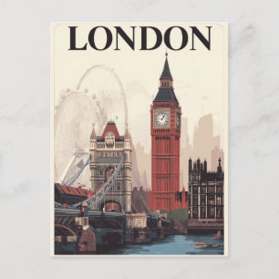 Icoon van Londense bezienswaardigheden Retro Reis Briefkaart