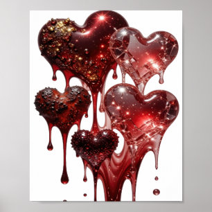 Icoon Zilveren HARTEN VAN GLAS EN GLITTER Poster
