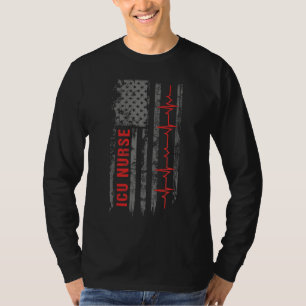 ICU Nurse Critical Care American Flag T-shirt