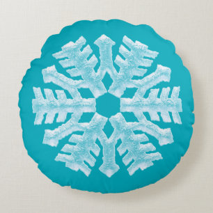 Icy Aqua Blauwgroen Bevroren Snowflake Winter Kers Rond Kussen