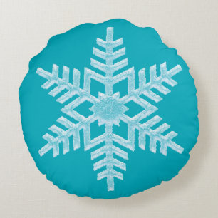Icy Aqua Blauwgroen Bevroren Snowflake Winter Kers Rond Kussen