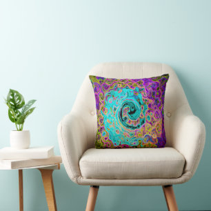 Icy Aqua Blue Groovy Abstract Retro Liquid Swirl Kussen