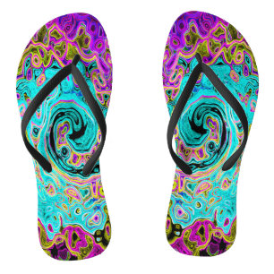 Icy Aqua Blue Groovy Abstract Retro Liquid Swirl Teenslippers