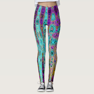 Icy Aqua Blue Groovy Abstracte Retro Atoomgolven Leggings