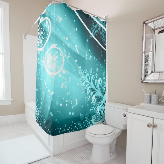 Icy Aqua en Blauwgroen Winter Shower Curtain Douchegordijn (In situ)